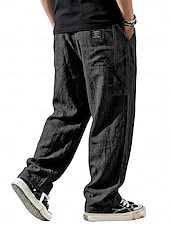 cheap Classic-Men's Linen Pants Trousers Casual Pants Summer Pants Baggy Pants Drawstring Pocket Elastic Waist Plain Comfort Lightweight Full Length Daily Outdoor Holiday Vacation Fashion Blue Black Inelastic