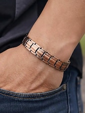 tanie Biżuteria męska-Męska magnetyczna bransoletka ze stopu, zabytkowa miedziana bransoletka z łańcuszkiem dla mężczyzn, regulowana bransoletka wellness, modna biżuteria na prezent dla męża i taty, do biznesu, na co