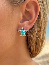 abordables Accessoires de vacances-Boucles d'oreilles tortue pour femmes – élégantes boucles d'oreilles plaquées argent avec incrustation de turquoise, parfaites pour la plage et l'été, accessoires décontractés et de vacances