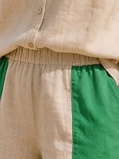 abordables Ensembles-Femmes Ensembles en coton et lin Ensembles deux pièces Manche Courte Col de chemise Patchwork ancien Occasionnel Quotidien Kaki Vert Été Coupe Ample