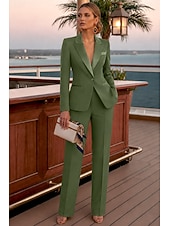 preiswerte Damenanzüge-Damen 2-teilige Anzüge Formell Hochzeitsgast Stretch-Crêpe Elegant Einfach Lässig Langarm Bodenlang Peak Revers Einreihig