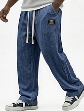 abordables Clásico-Hombre Pantalones de lino Pantalones Pantalones de verano Pantalones anchos Correa Cintura elástica Pierna recta Plano Ligero Cómodo Longitud total Casual Diario Exterior Moda Ropa de calle Azul