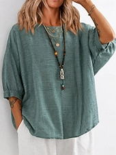 cheap Plain tee-Women's T Shirt Tee Top Solid Color Vintage Stylish Casual Half Sleeve Crew Neck Regular Tops Daily Going out Vacation Wear Blue Pink Purple Green Summer Spring