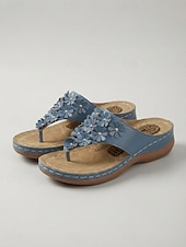 baratos Chinelos de slide-Sandálias femininas douradas com estampa floral, confortáveis e com tira entre os dedos em 3D, palmilha massageadora e amortecimento para maior conforto, ideais para viagens e caminhadas. &amp;uso diário