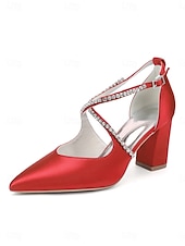 preiswerte Pumps mit Blockabsatz-Smaragdgrüne Satin-Pumps mit Blockabsatz – elegante Schuhe mit Strassriemen für Cocktailpartys und Abendveranstaltungen