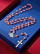  Halsband med kors i amerikanskt flagga för kvinnor - patriotiskt långt hänge med röda vita blå pärlor för amerikanskt 250-årsjubileum, självständighetsdagen och religiösa evenemang &smycken för