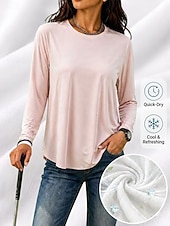 abordables T-shirt uni-Femmes Evacuation de l'humidité Séchage rapide T-shirt Sensation de fraîcheur Élégant Classique manche longue Col ras du cou Hauts Réguliers Occasionnel Quotidien Salle de sport Noir Blanche Rose