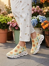 billiga Kvinnor-Damslip-on sneakers med solrostryck, lätta vardagsskor, bekväma och andningsbara skor för vardagsbruk, promenader, gym, resor &amp;avslappnade utflykter