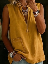 economico Camicie-Per donna Camicia Camicie effetto lino Blusa Volant Tinta unica Semplice Moda Casual Spiaggia Senza Maniche Scollo a V Top Regolari Casuale Bianco Giallo Rosso Verde Estate