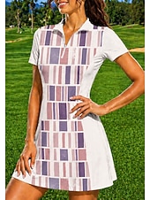 voordelige Dames jurk-Dames Geometrisch Sportkleding Tennispolojurk Korte mouw Kwart ritssluiting UPF50+ Elastisch Zweetafvoerend Ademend Volleybal Tennis Golf Strijkijzer Polo kraag Jurken Geel Blauw Paars Tenniskleding