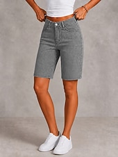 baratos jeans-Mulheres Jeans Ganga Calção Burmuda Shorts Moda Comprimento do joelho Cintura Alta Clássico Conforto Férias Formal Azul Claro Cinzento Verão Primavera Normal