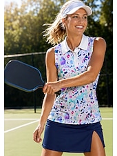 olcso Női ing-női teniszpóló pickleball golf nyári felső lélegző, rugalmas UF50+ absztrakt mintás galléros rövid ujjú sportos ing fehér többszínű szabadtéri sportpóló