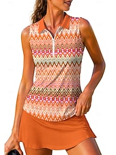 cheap Women's Shirt-Women's Geometric Stripes Tops Sport Shirt Golf Polo Shirt Tennis Shirt Sleeveless Zipper Floral UPF50+ UV Resistant High Elasticity Moisture Wicking Breathable Tennis Golf Running Turndown Zip Collar