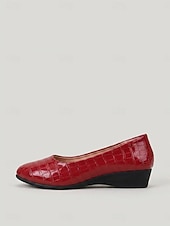 cheap Women's Flats-Women's Red Croc-Embossed Flats - Comfortable Round Toe Office Shoes with Low Wedge Heel &amp; Anti-Slip Sole for Professional Work, Meetings &amp; Daily Commute
