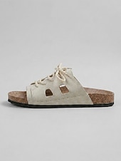 economico Infradito scivolosi-Sandali da donna beige regolabili con lacci – ciabatte a punta aperta con pianta larga e plantare sagomato, scarpe estive casual per piedi piatti &amp;piedi gonfi, comfort per tutto il giorno, viaggio