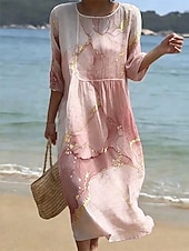 voordelige Kunst &amp; Design Jurken-Dames Halflange jurk Hemdjurk Zonnejurk Vakantie Casual Strandstijl Strand Uitgaan Ruim Passend Ombre Grafisch Abstract 3/4 mouw Ronde hals blauw Blozend Roze Paars Groen Zomer Lente