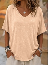 cheap Camiseta lisa-Women's T Shirt Tee Top Solid Color Stylish Casual Short Sleeve V Neck Regular Tops Daily Summer Vacation Wear Blue Khaki White Orange Coffee Summer Spring