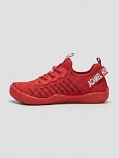cheap Women's Sneakers-Women's Red Mesh Sneakers with Lace-U Accents - Casual Wide-fit Footwear, Breathable and Lightweight Barefoot Shoes for All-day Comfort, Walking &amp; Travel