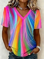 billige Kunst &amp; Design t-skjorte-Dame T skjorte Trykt mønster Nyanse Geometrisk Abstrakt Stilfull Klassisk Fritid Kortermet V-hals Vanlige topper Avslappet Daglig Rosa Vin Dusty Blue Fuksia Grønn Sommer Vår