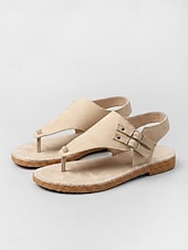 billige Flate sandaler-Beige sandaler til dame – lette, flate sommersandaler med elastisk bånd for strand, fritidsklær og reiser