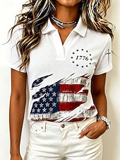  Jour de l'Indépendance Américaine Femmes Tee-shirt Gaufre Tops tricotés texturés Graphique Drapeau Américain Élégant ancien Classique Manche Courte Col Polo Hauts Réguliers Occasionnel Quotidien
