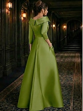 abordables Vestidos de gala-Corte A Hasta el Suelo Bordado con cuentas Vestido formal Vestido de madre de la novia Vestidos de noche Vestido de baile con sobrefalda Vestimenta formal Elegante Sedoso Manga 3/4 Cuello Camisero