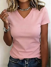 economico T-shirt semplice-T-shirt da donna 100% cotone - maglietta a maniche corte con scollo a V, comoda e di qualità.