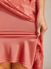  Dames Halflange jurk Chiffon jurk Elegant Dagelijks Bruiloft gast Afspraakje Normale pasvorm Bloemig Halve mouw V-hals Koraalrood