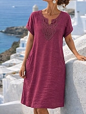 cheap Plain Dress-Women's Mini Dress Shift Dress Summer Dress Casual Daily Loose Fit Plain Short Sleeve V Neck Blue Navy Black Wine Summer