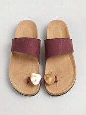 voordelige Slide Sandalen-Damessandalen met bordeauxrode metalen teenring – comfortabele slippers met voorgevormd voetbed voor platte voeten, ideaal voor op reis. &amp;zomerse vrijetijdskleding