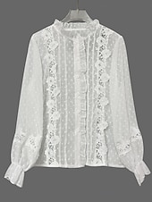 cheap Plain Blouses-Women's Blouse Buttons Plain Fashion Stylish Casual Long Sleeve Stand Collar Regular Tops Casual Daily Going out White Summer Spring