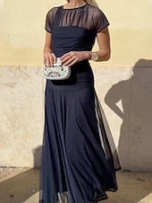 cheap Chiffon Dresses-Women's Maxi Dress Chiffon Dress Prom Dress Cocktail Dress Elegant Fashion Modern Vacation Party Wedding Guest Regular Fit Plain Short Sleeve Crew Neck Red Navy Blue Purple Green Summer Spring