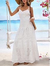 cheap Plain Dress-Women's Maxi Dress White Dress Summer Dress Eyelet Dress Fashion Modern Beach Vacation Holiday Regular Fit Floral Sleeveless Spaghetti Strap White Summer Spring