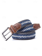 baratos Cintos Masculinos-Cinto masculino trançado elástico com ponteiras de couro e fivela de pino, casual e elegante, com ajuste regulável para homens maduros, ideal para uso diário e viagens.