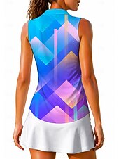 cheap Women's Shirt-Women's Geometric Gradient Tops Sport Shirt Golf Polo Shirt Tennis Shirt Sleeveless Zipper Floral UPF50+ UV Resistant High Elasticity Moisture Wicking Breathable Tennis Golf Pickleball Collar Turndown