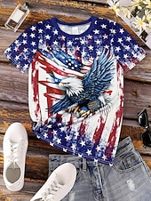  Giorno dell'Indipendenza Americana Per donna Maglietta Stampato Grafico Bandiera Lettera Vintage Moda Elegante Manica Corta Girocollo Top Regolari Casuale Quotidiano Weekend Blu Bianco / blu Bianco