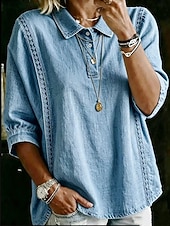  Mujer Camisetas polo Blusa Tops de encaje Plano Bohemia Manga 3/4 Diseño Tops regulares Bleu Ciel Blanco Rosa Azul Real Azul cielo Verano Primavera
