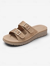 baratos Sandálias Confortáveis-Sandálias femininas marrons com fivela dupla e strass – chinelos de verão brilhantes e confortáveis com palmilha macia e acolchoada para pés inchados, ideais para férias. &amp;roupa casual para o dia a