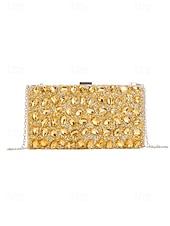 preiswerte Clutches &amp; Taschen für die Abendgarderobe-Luxuriöse Damen-Abendclutch mit Strasssteinen, goldfarbene, kristallverzierte Handtasche mit festem Rahmen und Kettenriemen für formelle Hochzeiten, Cocktailpartys und Galaveranstaltungen