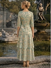abordables Longitud a la altura del tobillo-Corte A Hasta el Tobillo Vestido Invitada Boda Vestido de Madrina Media Manga Camiseta con cuello redondo Elegante Formal Semi-formal Doblado Jersey con Estampado flor Plisado Volantes