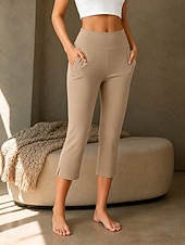 cheap Plain Leggings-Women's Capri Pants Yoga Pants Leggings Casual Capris High Waist Black White Brown Khaki Summer Spring Fall