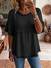  Per donna Camicia Camicia Boho Camicia casual Tinta unica Elegante Bohemien Attivo Manica Corta Top lunghi Casuale Quotidiano Ferie Blu Nero Bianco Rosa Verde Estate Primavera