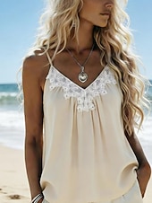 preiswerte Einfacher Tank-Damen Hemd Sommerhemd Bluse Camisole-Tanktop Spitze Einfarbig Stilvoll Klassisch Modern Ärmellos V Ausschnitt Normale Oberteile Täglich Ferien Ausgehen Weiß Rosa Himmelblau Aprikose Sommer Frühling