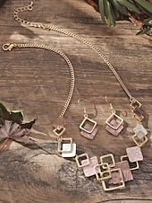 cheap Women's Necklace-Women's Bohemian Geometric Square Jewelry Set, Gold Alloy Enamel Necklace &amp; Drop Earrings, Colorful Modern Statement Accessories for Vacation, Travel and Daily Casual Wear
