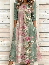 abordables Robes fleuries décontractées-Femmes Robe Midi Robe fourreau Vacances Occasionnel Boho Quotidien Robe d'Été Robe de Printemps Coupe régulière Fleuri Graphique Manche Courte Col ras du cou Bleu Vert Claire Rose Claire Bleu de