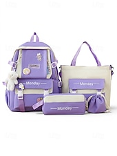 baratos Barn og tenåring ryggsekker-Student's pastel-colored student backpack set, large-capacity polyester backpack, with tote bag and pencil case, large capacity with multiple pockets, available in various colors, cute and adorable ba
