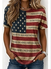  American Independence Day Women's T Shirt Print Graphic American Flag Vintage Fashion Casual Short Sleeve Crew Neck Regular Tops Casual Daily Weekend Maroon White Red Summer Spring