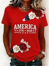  American Independence Day Women's T Shirt Print Graphic American Flag Vintage Fashion Casual Short Sleeve Crew Neck Regular Tops Casual Daily Weekend Red Summer Spring