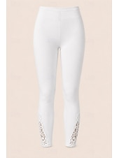 abordables Leggings-Mujer pantalones cortos capri Polainas Leggings cómodos Vacaciones Moda estilo costero de la abuela Hasta el Tobillo Media cintura Color sólido Encaje Comodidad Elástico Diario Casual Diario Negro