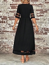 cheap Plain Dress-Women's Maxi Dress Sundress Casual Dress Vacation Casual Boho Beach Party Date Regular Fit Plain Half Sleeve Crew Neck Black Red Green Summer Spring